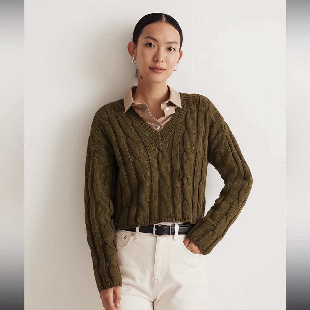 New Madewell cable knit cropped sweater size L